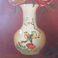 Страхотна стара картина Рози с дървена рамка, снимка 4 - Картини - 29481022
