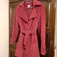 Стилно есенно кадифено палто в цикламен цвят, снимка 5 - Палта, манта - 42732573