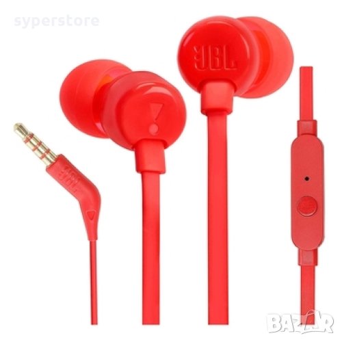 Слушалки с микрофон JBL Tune 110 Handsfree Слушалки за телефон Червени Тапи за уши In-earphone , снимка 1