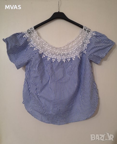 Нова блузка синьо бяло райе М размер морска, снимка 1