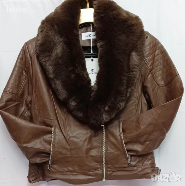 Дамско кожено яке ХЛ размер в кафяво с хастар., снимка 1