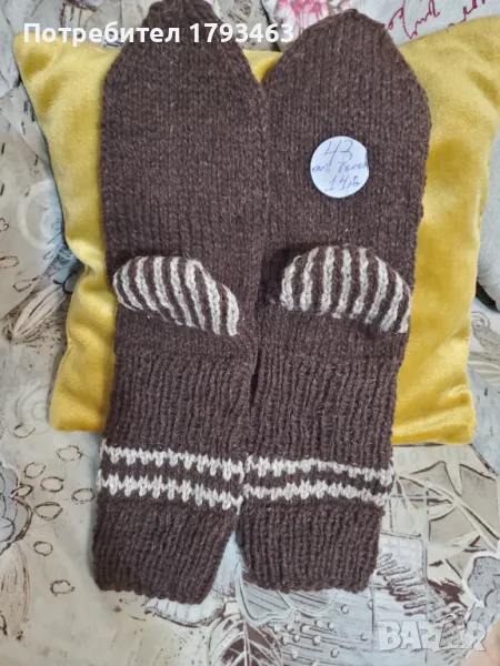 Ръчно  плетени  мъжки  чорапи  от  вълна  размер  43, снимка 1