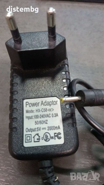 Захранващ адаптер 5V/2000mA конектор 2,5mm/1,7mm, снимка 1