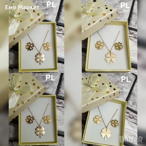 Подаръчен комплект четирилистна детелина позлатено, снимка 1