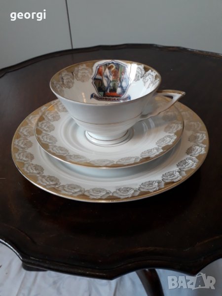 Порцеланова чаша за кафе с чинийка и чиния за торта , снимка 1