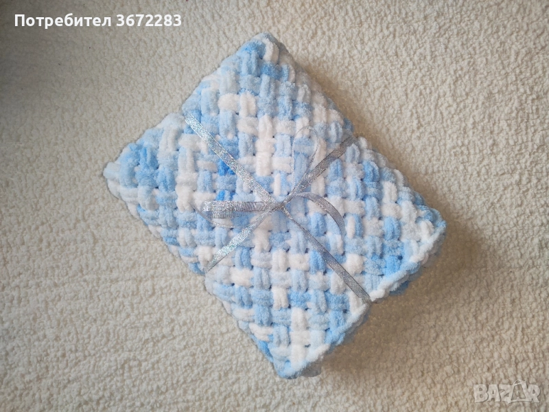 ръчно плетено детско бебешко одеяло от мека прежда , снимка 1