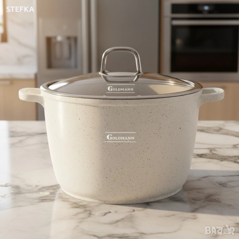 Дълбока тенджера Goldmann GM-0624B с мраморно покритие, 24 см, 6.2 л, индукция, снимка 1