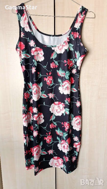 Секси черна рокля на цветя , снимка 1