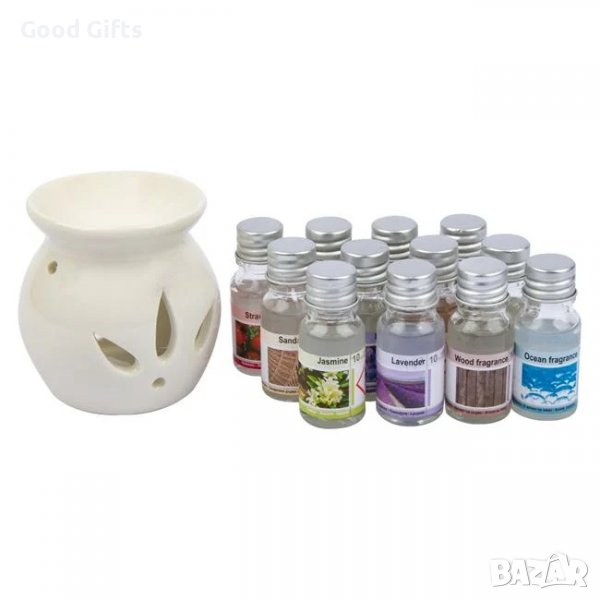 Голям комплект 12бр етерични масла + свещник, снимка 1