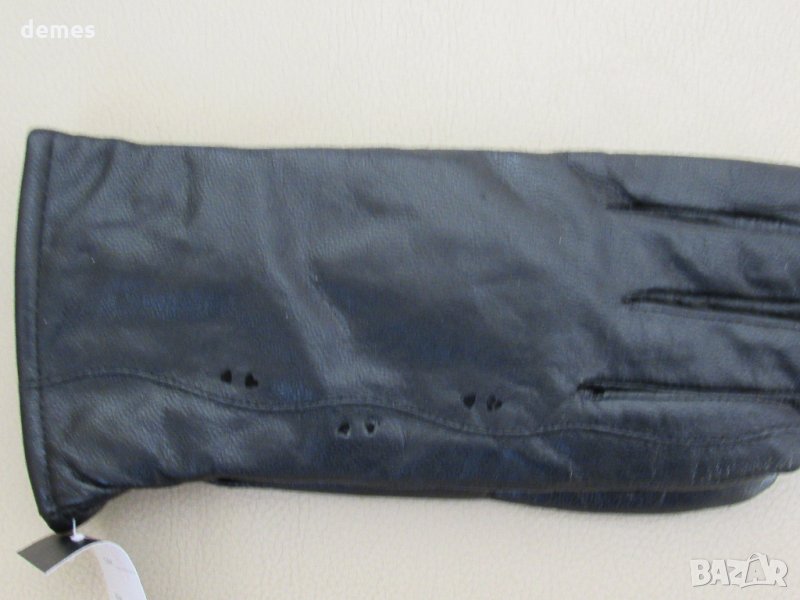 Черни дамски кожени ръкавици с подплата от естествена кожа, нови, снимка 1