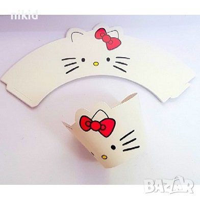 Hello Kitty Коте Кити БЕЛИ 12 бр декори за кошнички украса декорация за мъфини кексчета парти, снимка 1