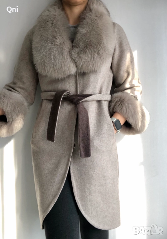 Дълго палто от вълна от алпака и естествен косъм от лисица, снимка 1