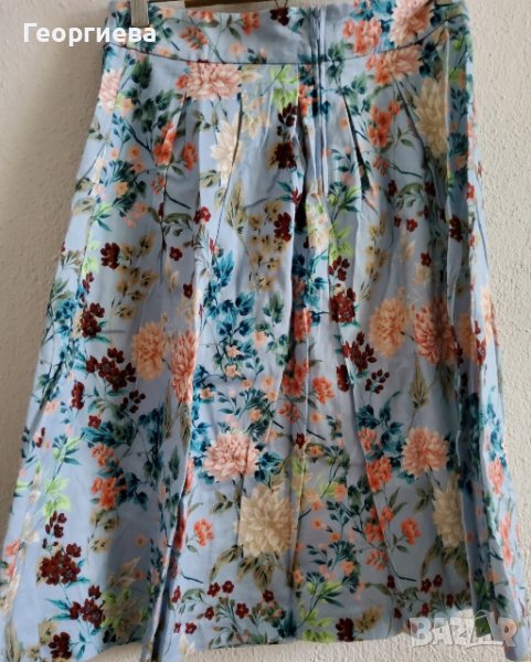 Светлосиня памучна пола с красив флорален десен, снимка 1