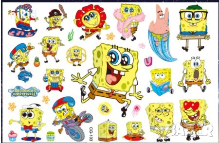 спондж боб Спонджбоб Квадратни гащи spongebob Tattoo татос татуировка временна детска татоси татуси, снимка 1