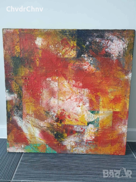 Цвятко Цветков 65см/голяма абстрактна българска картина масло върху платно/ексресионизъм, снимка 1