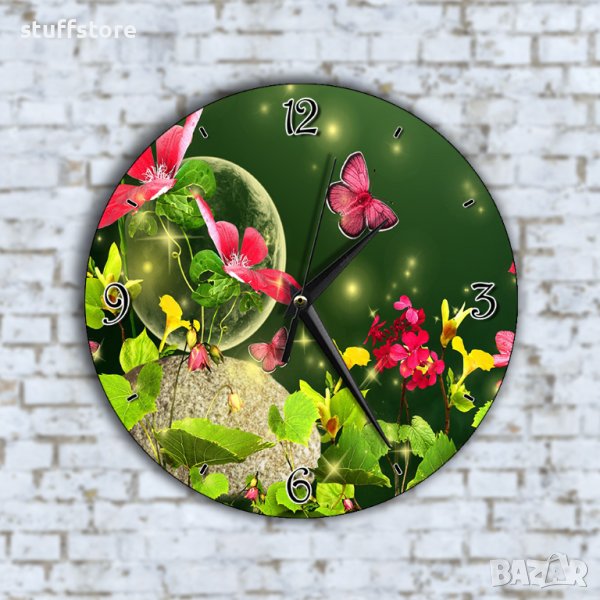 Стенен Часовник - Арт Красиви Пеперуди И Цветя, снимка 1