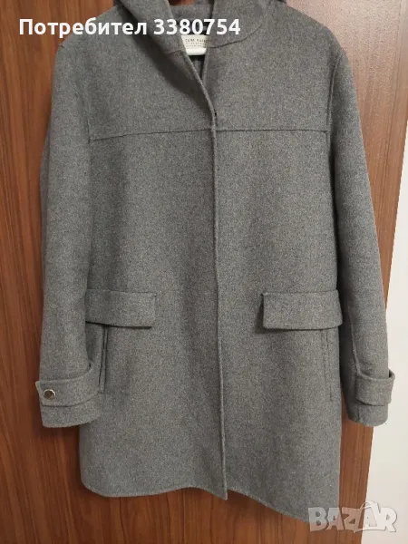 дамско палто с качулка цвят сиво, снимка 1
