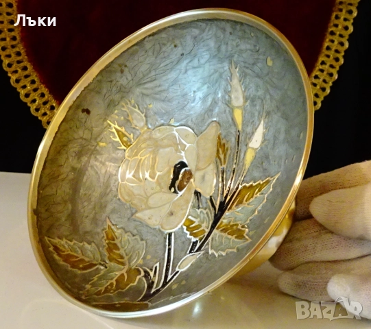 Бронзова фруктиера,купа с Роза,цветен клетъчен емайл. , снимка 7 - Антикварни и старинни предмети - 51711332