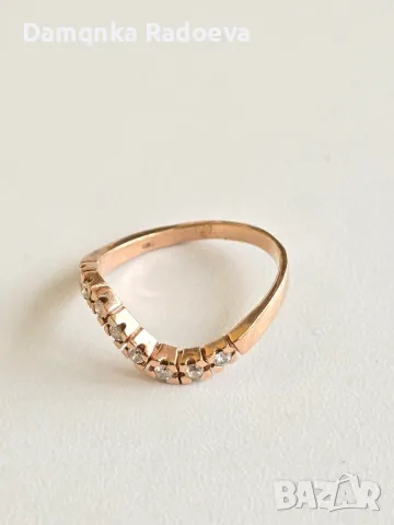 Златен пръстен с Диаманти , снимка 11 - Пръстени - 49847453