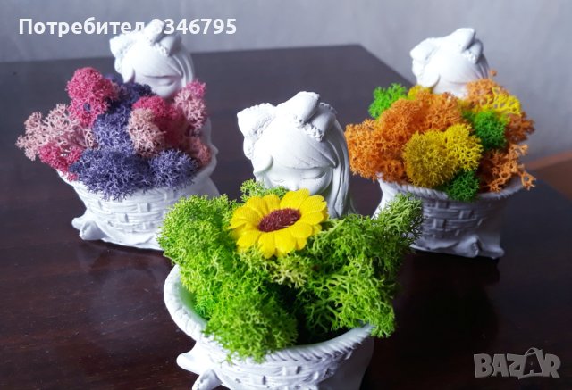 Гипсови фигури декорирани със скандинавски мъх , снимка 6 - Декорация за дома - 44113350