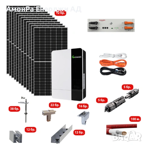 Фотоволтаична система 5kW KT-SPF5-A410-B5, за битумен покрив, снимка 2 - Друга електроника - 53903275