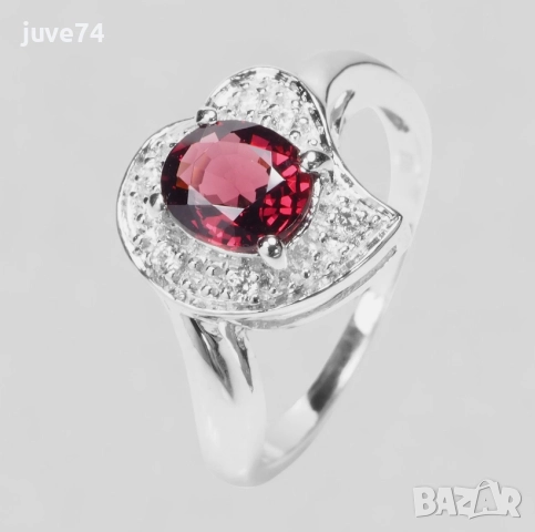 СРЕБЪРЕН ПРЪСТЕН С ЯРКО ЧЕРВЕН ШПИНЕЛ (МИАНМАР)
