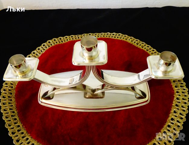 Посребрен свещник за три свещи,троен свещник. , снимка 3 - Антикварни и старинни предмети - 37369351