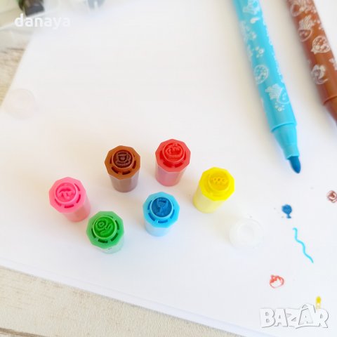 1950 Флумастери за рисуване и оцветяване с печати, 18 цвята в кутия, снимка 5 - Ученически пособия, канцеларски материали - 31756256