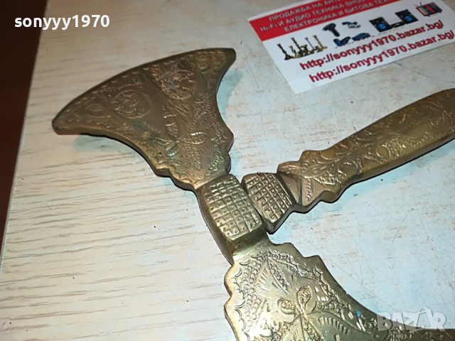 ТОМАХАВКА-МЕД/МЕСИНГ ВНОС АНГЛИЯ 2404221631, снимка 6 - Антикварни и старинни предмети - 36551058