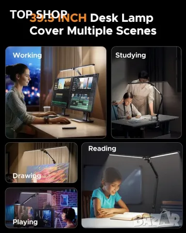 NGTeco LED настолна лампа, 1 метър Ярка регулируема настолна лампа с 3 светлинни ленти, дистанционно, снимка 9 - Настолни лампи - 49937954