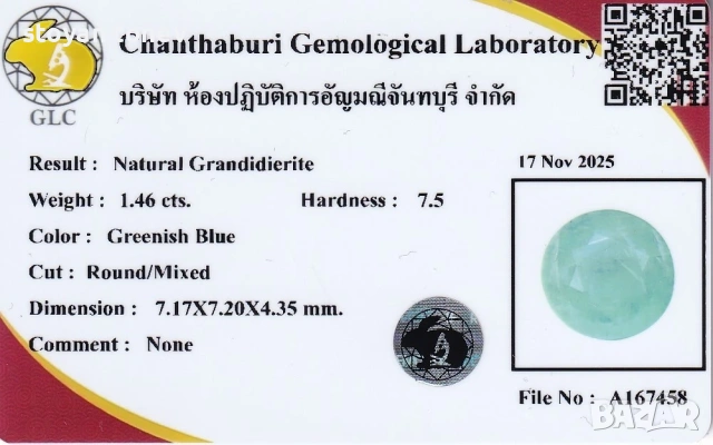 Ултра рядък естествен необработен грандидиерит 1,46 карата! Сертификат!, снимка 4 - Други - 54161066