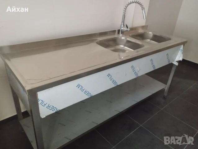 Работна маса от неръждаема стомана с две мивки , снимка 3 - Мивки - 51121238