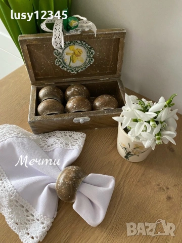 Дървена кутия с 6 пръстена за салфетки с прекрасни, слънчеви нарциси!, снимка 6 - Прибори за хранене, готвене и сервиране - 53259867