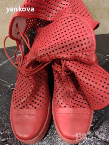 Червени естествена кожа летни ботуши , снимка 5 - Дамски ботуши - 36770499
