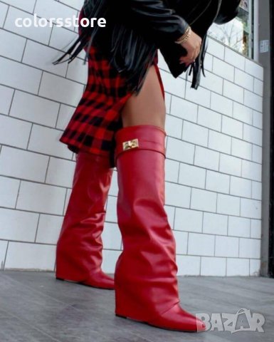 Ботуши на платформа - червена кожа - K-40