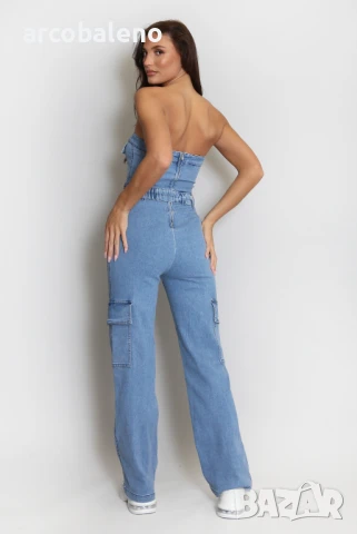 Дамски дълъг дънков гащеризон, снимка 4 - Гащеризони - 50991789