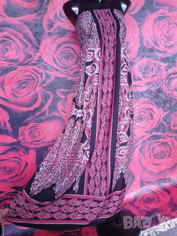Цикламено-черно-розова дълга лятна рокля бюстие С/М, снимка 6 - Рокли - 42649592