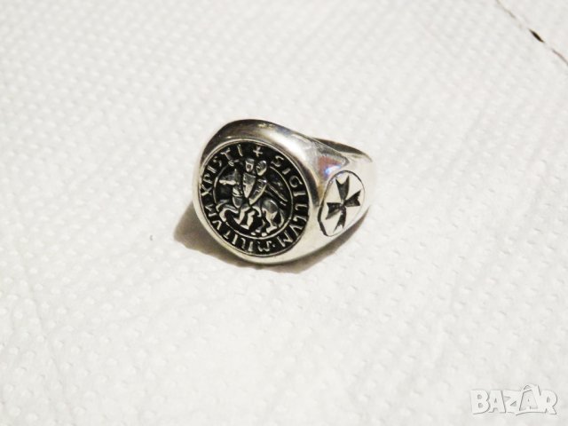 Стар Мъжки сребърен пръстен тамплиерски с ордена sigillvm militum xpisti - Войни на Христа., снимка 3 - Пръстени - 31121311