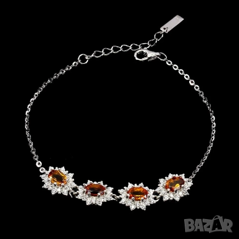 925 сребърна гривна с цитрини 6х4мм, подходяща за подарък V11, снимка 2 - Гривни - 51745689