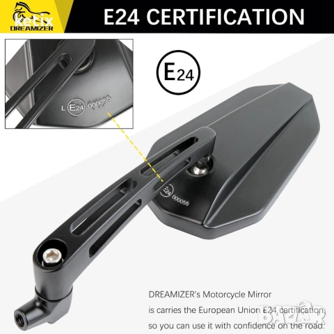 DREAMIZER E24 E-одобрено огледало за мотоциклет, 8 мм 10 мм странично огледало за мотоциклет, снимка 6 - Аксесоари и консумативи - 52966102