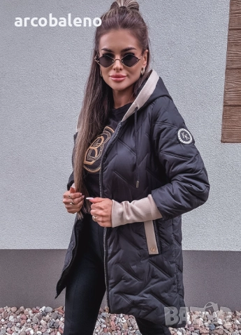 Ватирано дамско яке с качулка и декоративни ръкави, снимка 13 - Якета - 51781916