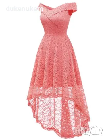 Стилна, официална рокля с голи рамене А-кройка 3XL, корал, снимка 2 - Рокли - 47976391