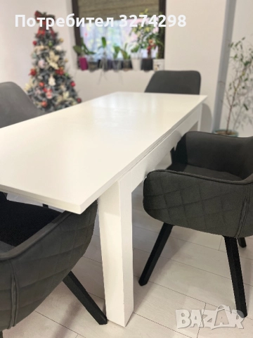 Трапезна разтегателна маса -бял гланц, снимка 6 - Маси - 52720283