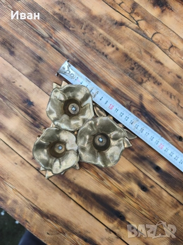 Троен месингов свещник , снимка 10 - Антикварни и старинни предмети - 54103638