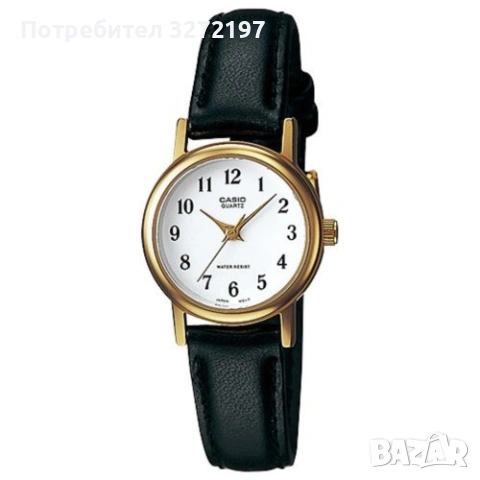Дамски часовник Casio, черна кожена каишка, златен безел, LTP-1095Q-7B, снимка 2 - Дамски - 54357516