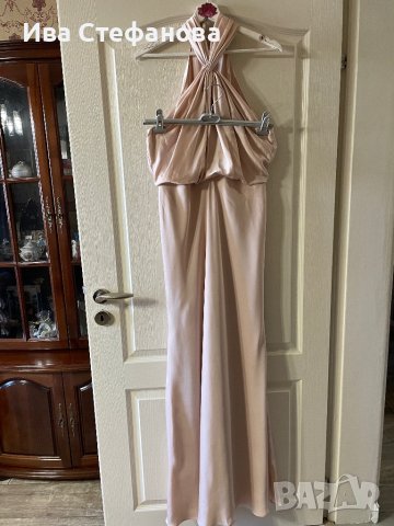 бална абитуриентска рокля парти елегантна рокля тип русалка сатен бежова натурален цвят ASOS, снимка 3 - Рокли - 44492983