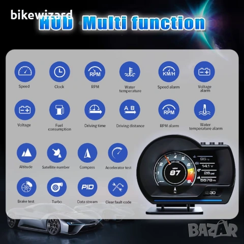 Автомобилен HUD дисплей, OBD GPS, интелигентен измервателен уред, скоростомер НОВ, снимка 3 - Аксесоари и консумативи - 53880512