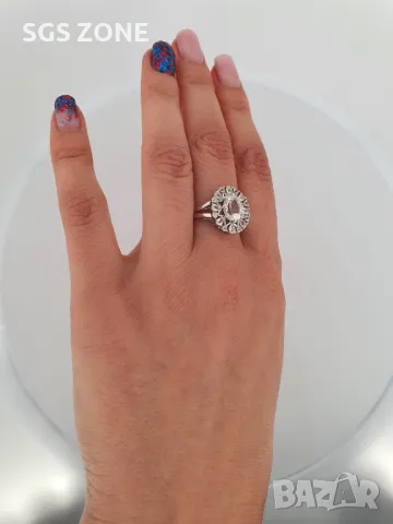 Сребърен Пръстен със Син и Бял Топаз, снимка 4 - Пръстени - 49792694