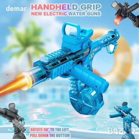 Автоматичен електрически воден пистолет с LED светлини, ултра дълъг обхват, голям капацитет (син), снимка 3 - Електрически играчки - 54055118