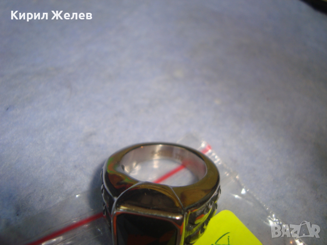 СРЕБРИСТ ОРНАМЕНТИРАН ОКСИДИРАНА БЛАГОРОДНА НЕРЪЖДАЕМА СТОМАНА ПРЪСТЕН с ФАСЕТИРАН ЧЕРЕН ОНИКС 6328, снимка 5 - Пръстени - 36379732
